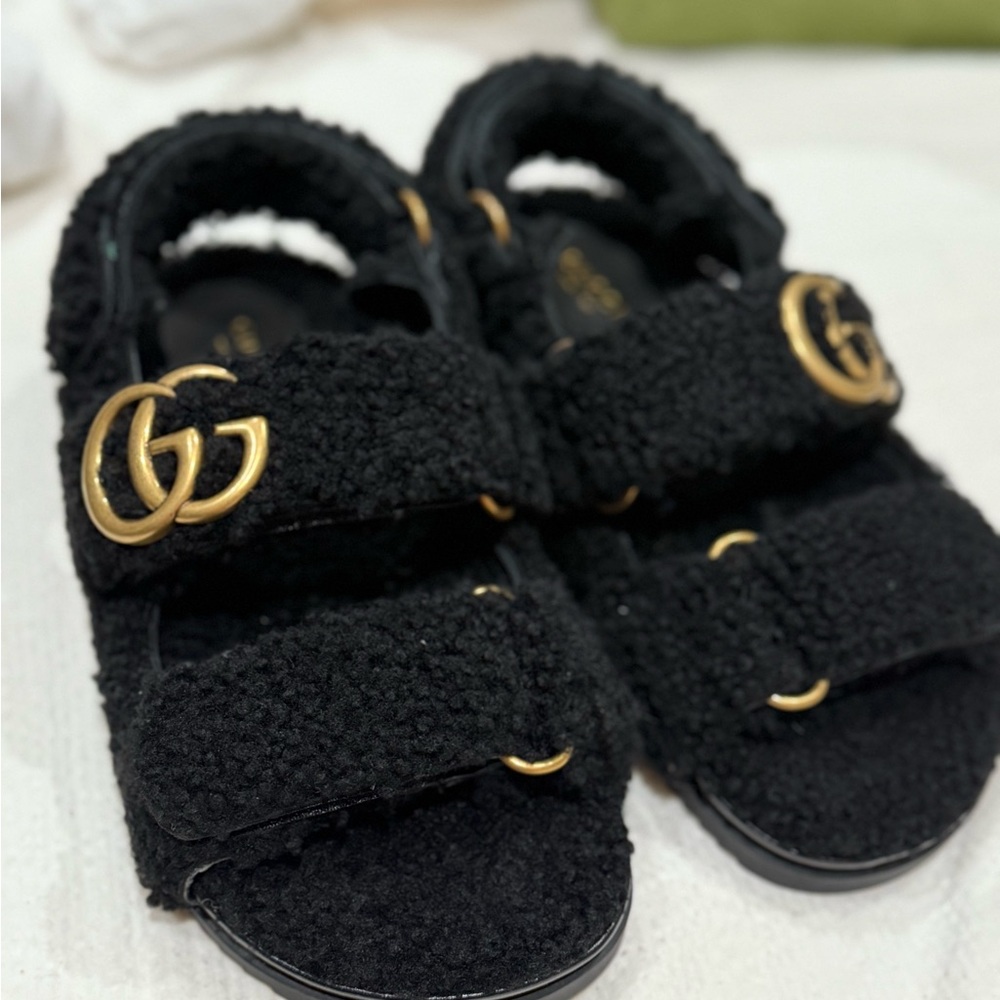 Gucci double G Black Teddy Sandals 36.5